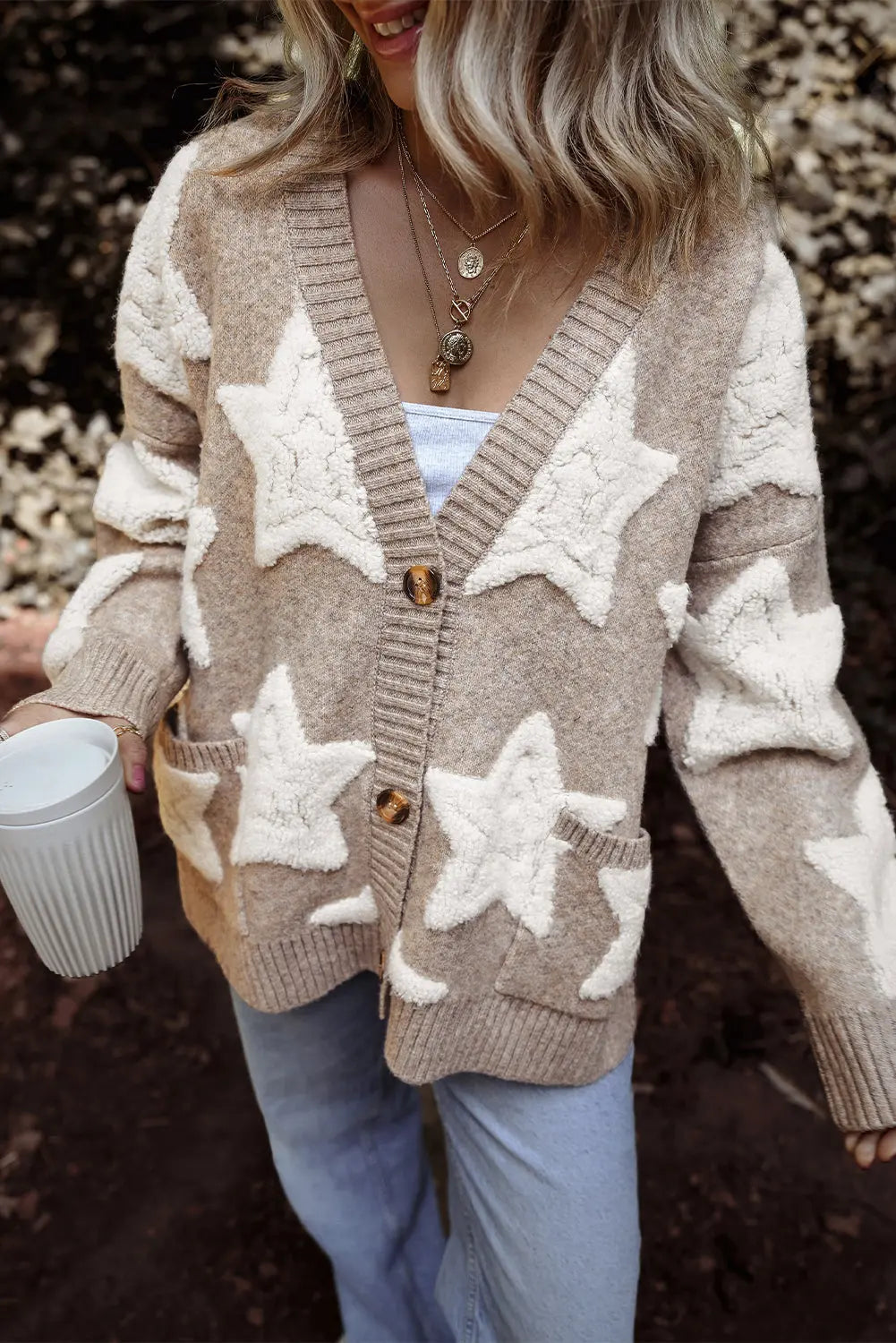Clare Sherpa Star Cardigan DC-Threaded Pear
