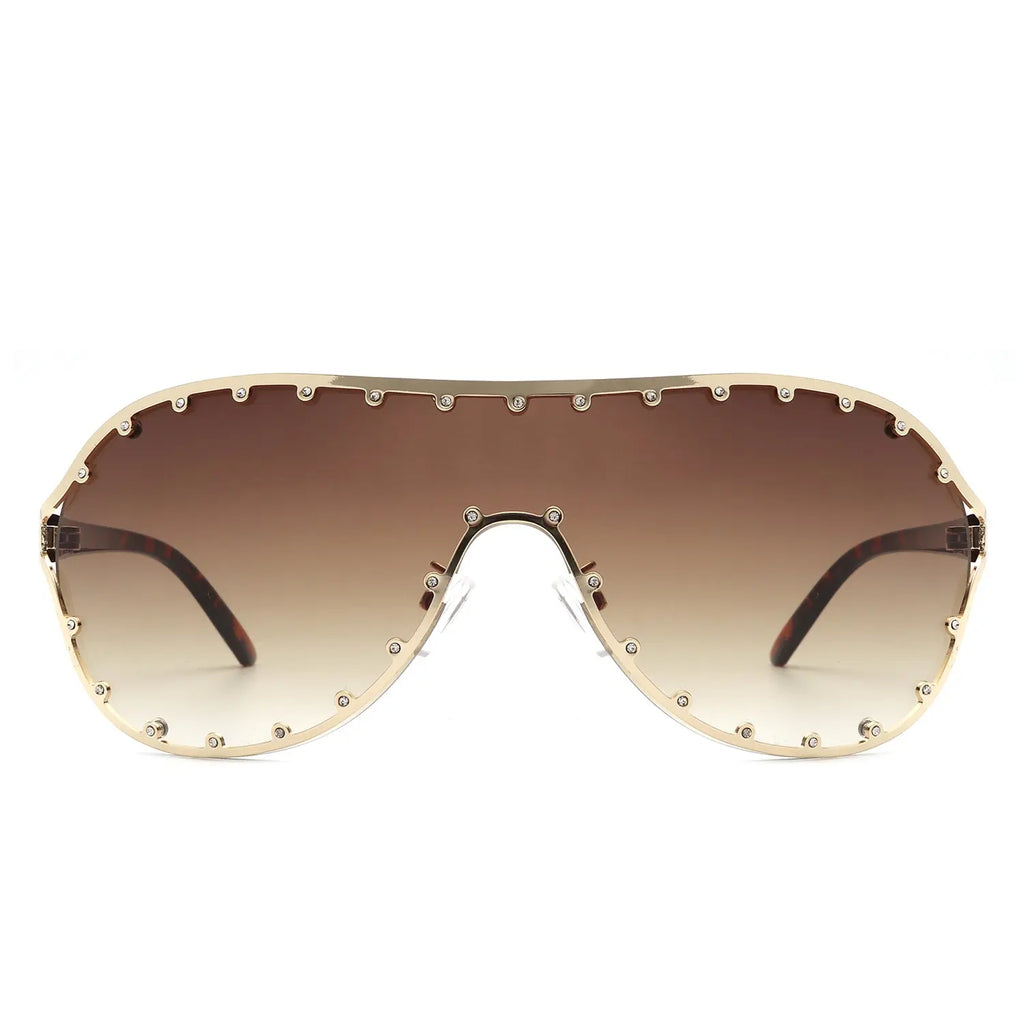 Evanesce - Oversized Aviator Rhinestone Design Women's Sunglasses Cramilo Eyewear