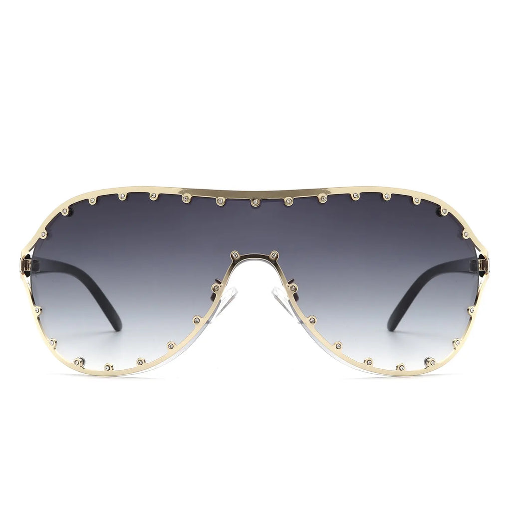 Evanesce - Oversized Aviator Rhinestone Design Women's Sunglasses Cramilo Eyewear