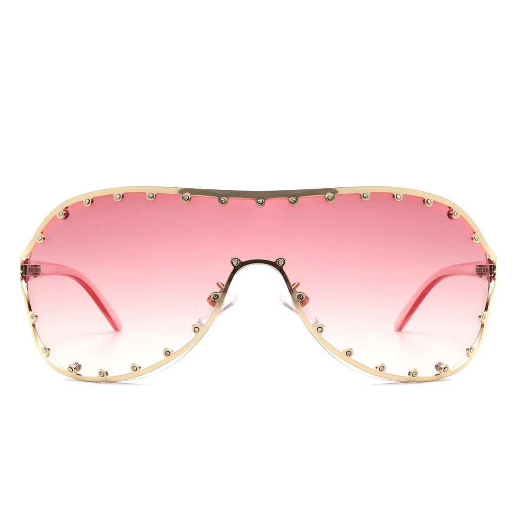 Evanesce - Oversized Aviator Rhinestone Design Women's Sunglasses Cramilo Eyewear