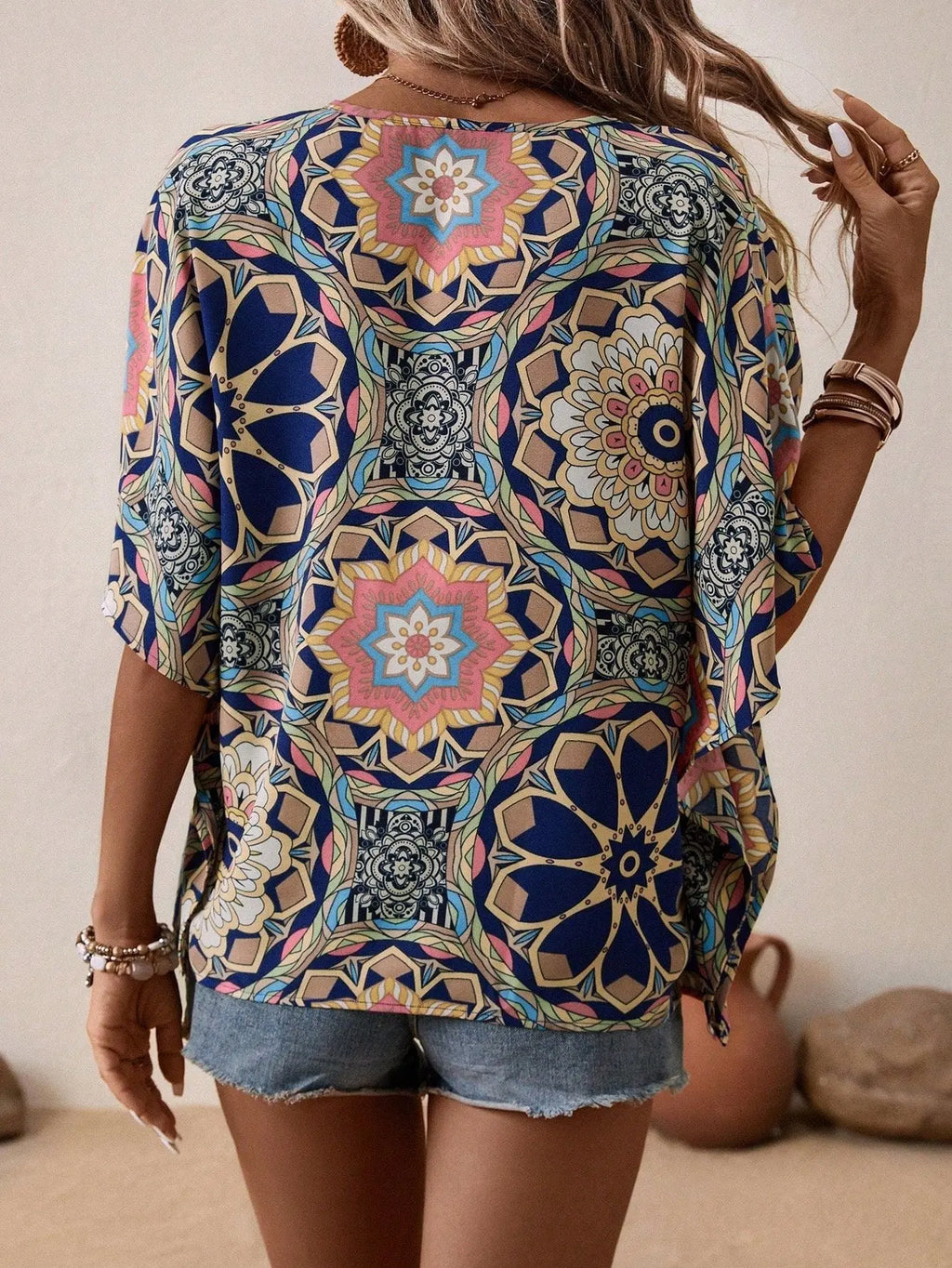 Boho Print V-Neck Short Sleeve Top – Summer Casual Goodlifetree