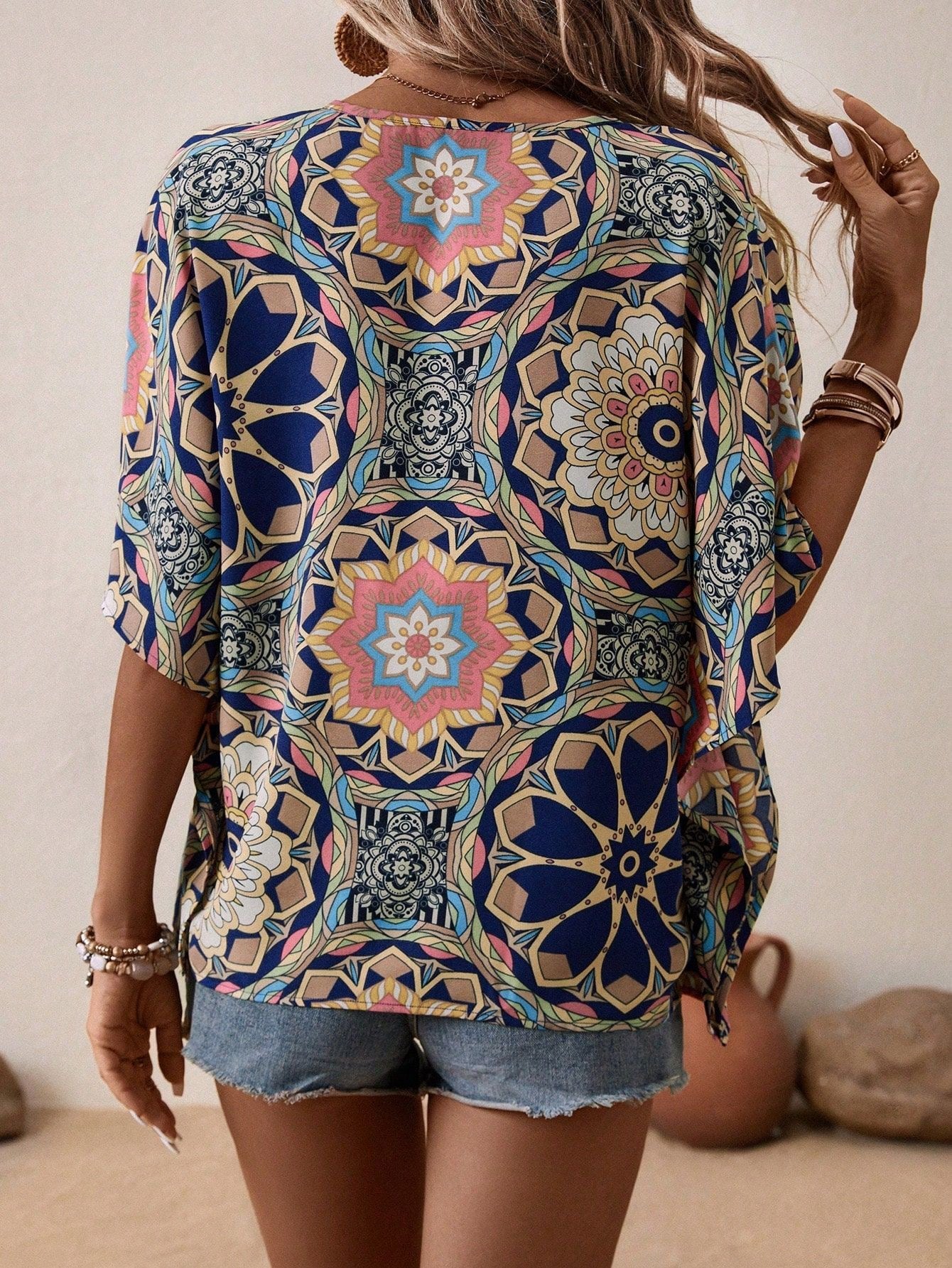 Boho Print V-Neck Short Sleeve Top – Summer Casual Goodlifetree
