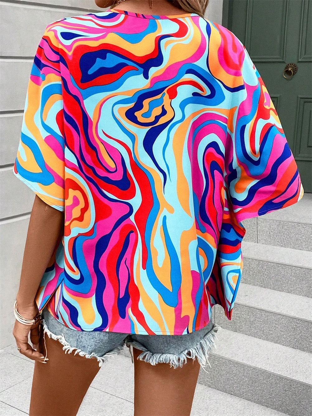 Boho Print V-Neck Short Sleeve Top – Summer Casual Goodlifetree