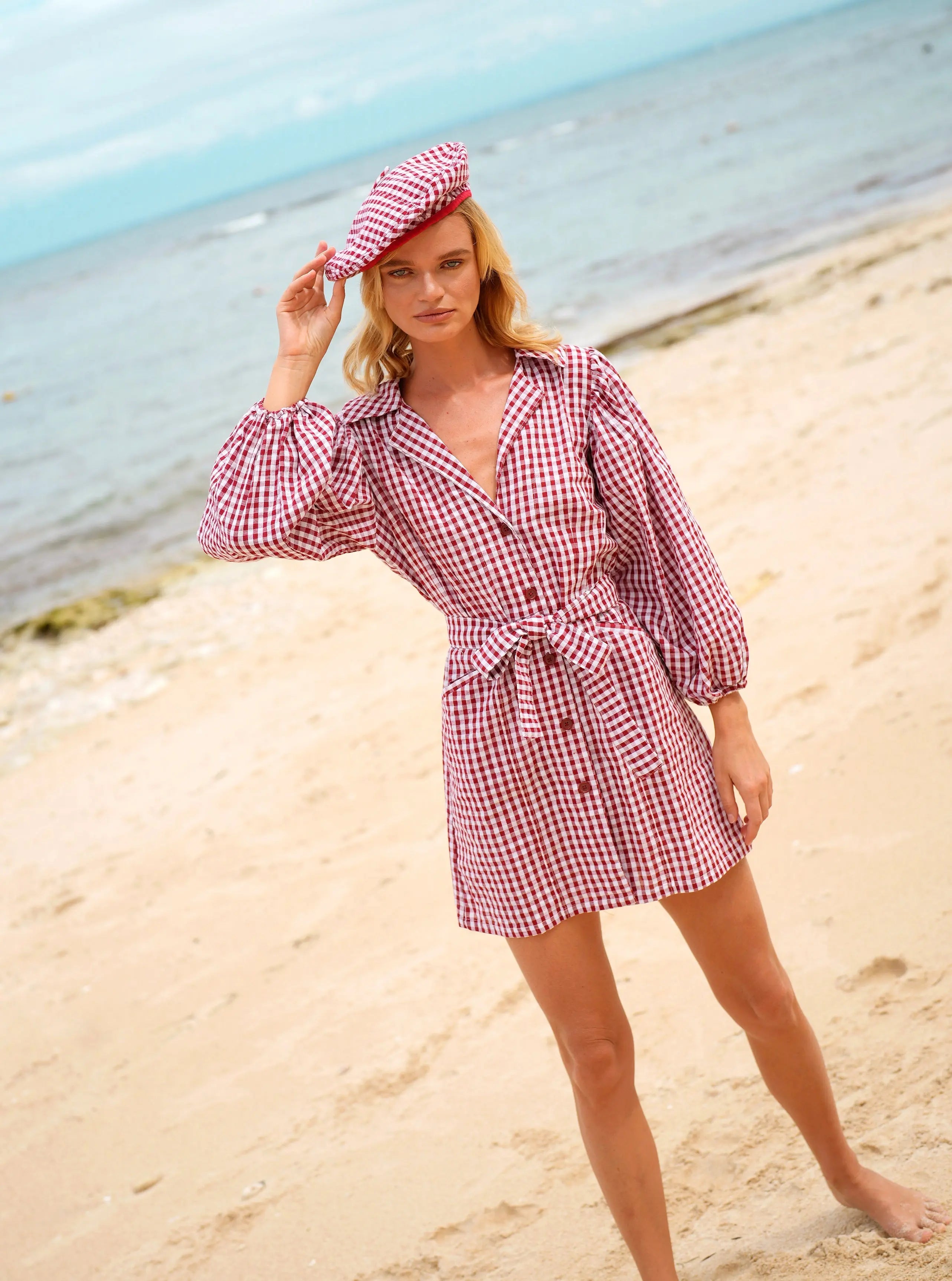 The Meghan Mini Gingham Dress, in Red DC-BrunnaCo