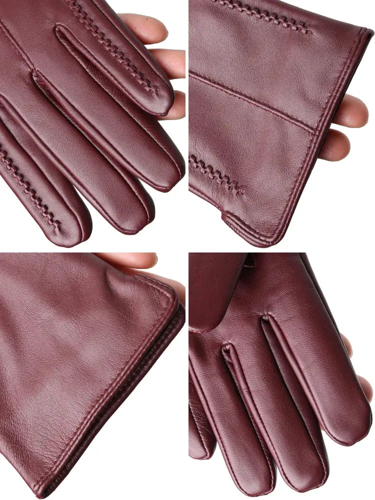 Women's Sheepskin Gloves Winter Warm Plus Velvet Short Thin Touch Screen Driving Color Women's Leather Gloves Good Quality -2226 Goodlifetree