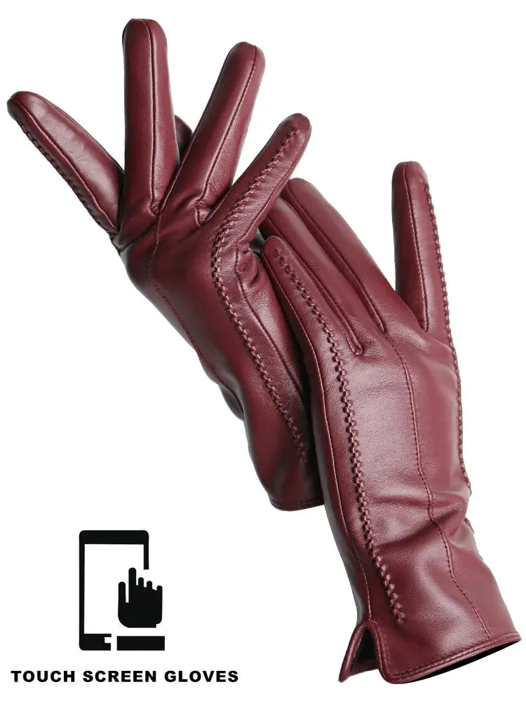 Women's Sheepskin Gloves Winter Warm Plus Velvet Short Thin Touch Screen Driving Color Women's Leather Gloves Good Quality -2226 Goodlifetree
