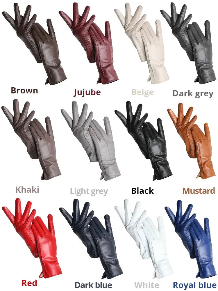Women's Sheepskin Gloves Winter Warm Plus Velvet Short Thin Touch Screen Driving Color Women's Leather Gloves Good Quality -2226 Goodlifetree