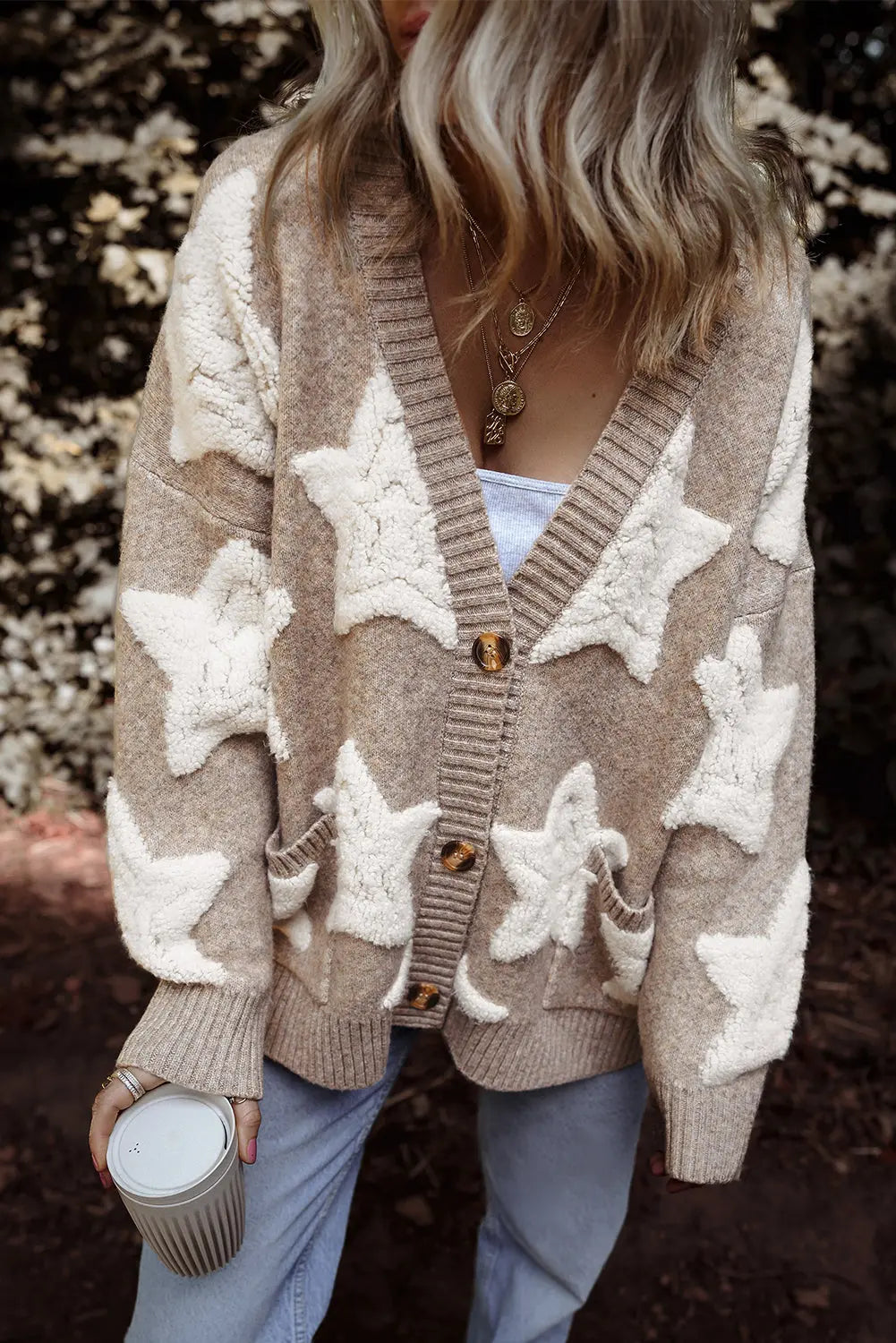 Clare Sherpa Star Cardigan DC-Threaded Pear