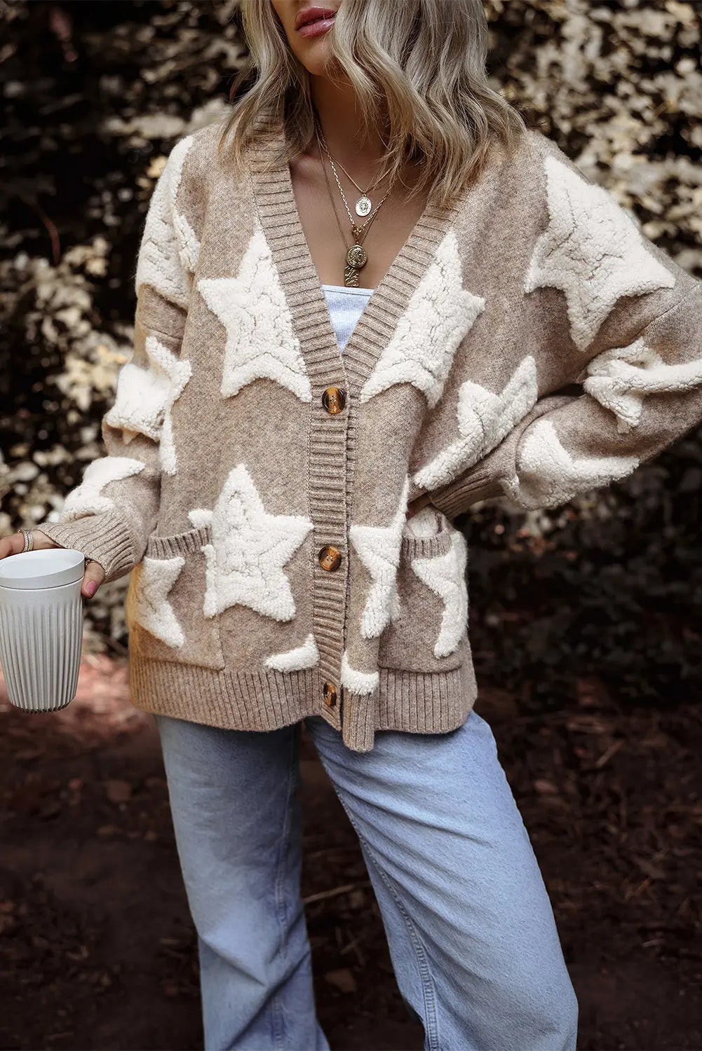 Clare Sherpa Star Cardigan DC-Threaded Pear