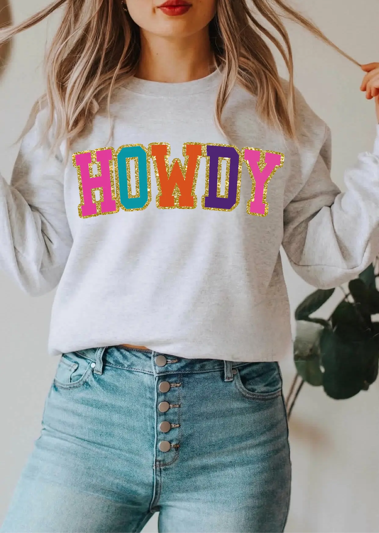 Howdy w/ Glitter Print DC-Blonde Tees