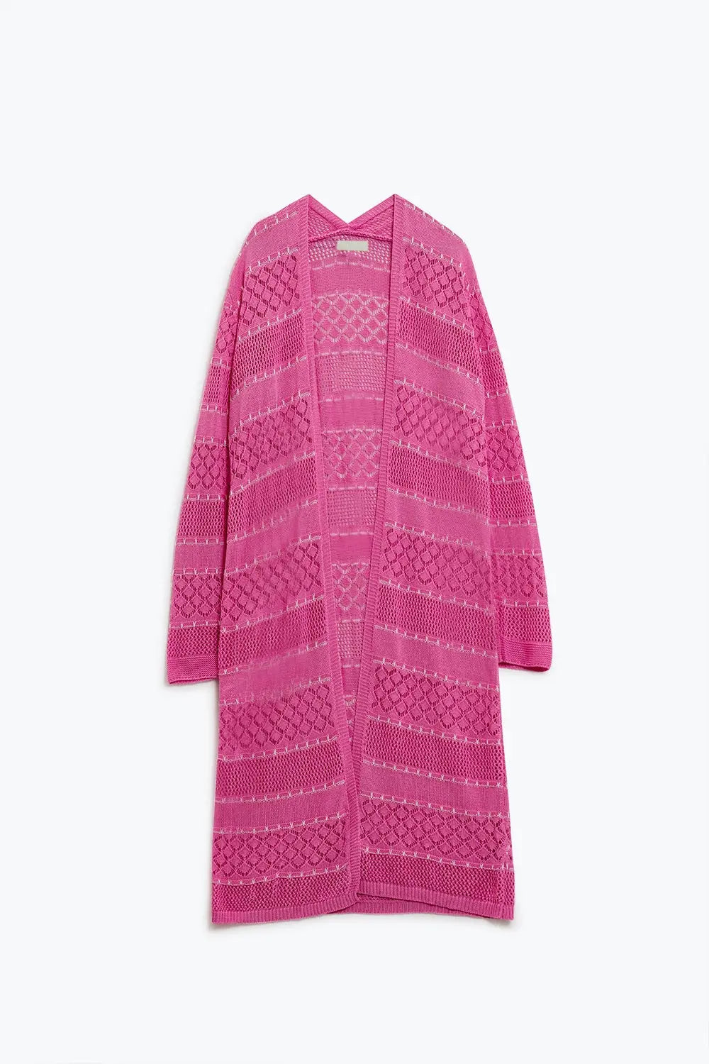 Pink Crochet Maxi Cardigan With Long Sleeves Goodlifetree